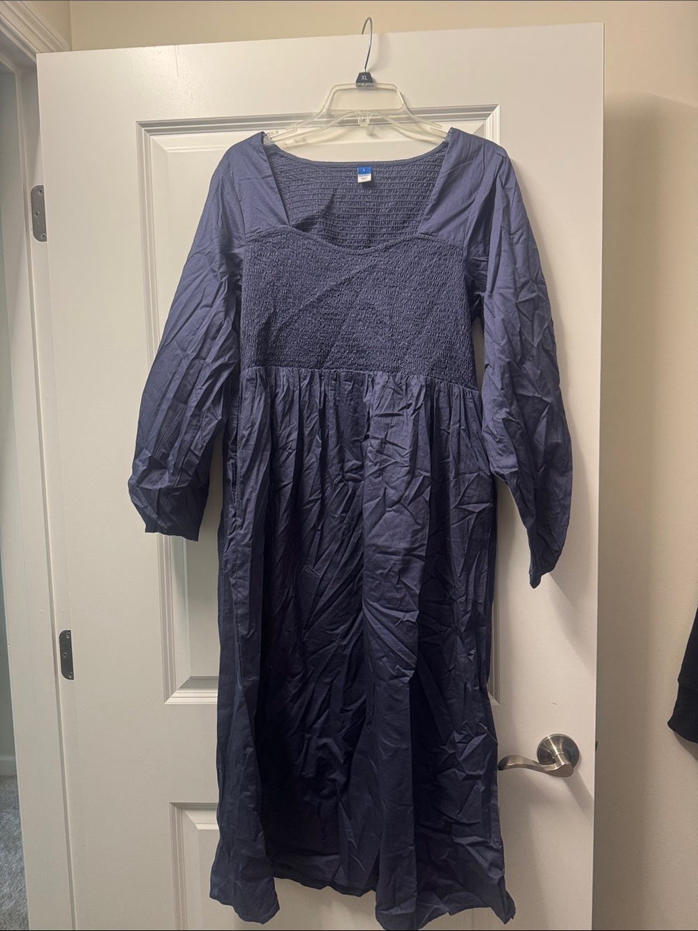 Kids Navy Peasant Dress with Smocked Bodice